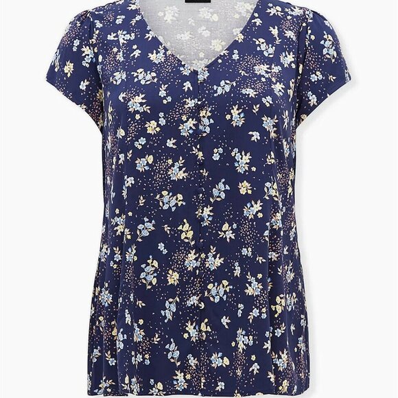 ✨2/$20 Torrid Navy Floral Stretch Challis Corset Back Top 00 Medium Large H12553 - Picture 4 of 12